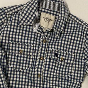 VTG Abercrombie & Fitch Gingham Blue White Button Down Shirt Long Sleeve Girl XS